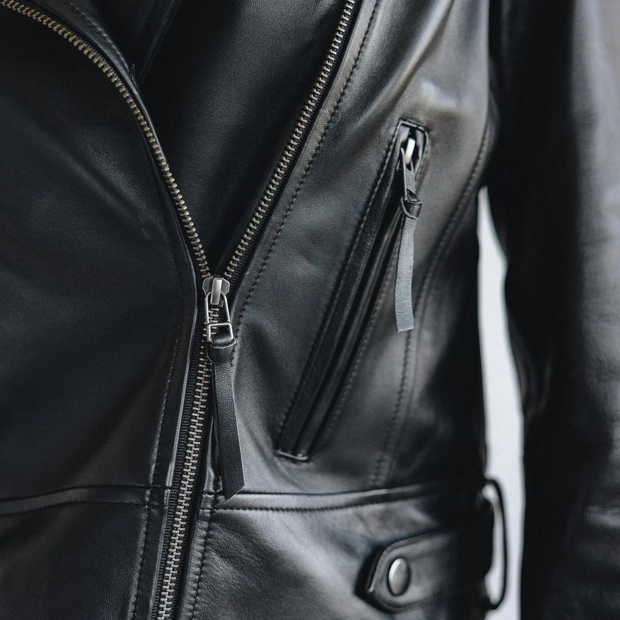Basic Biker Jacket - Jet Black Leather - Image 10