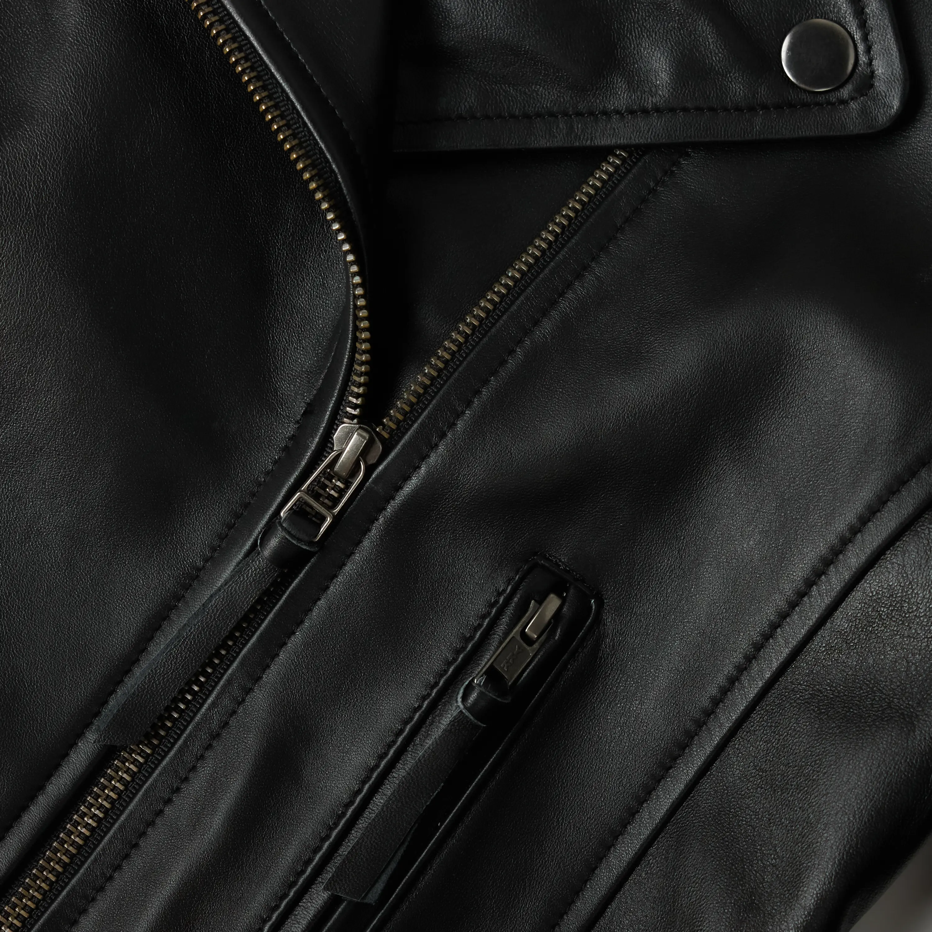 Basic Biker Jacket - Jet Black Leather - Image 6