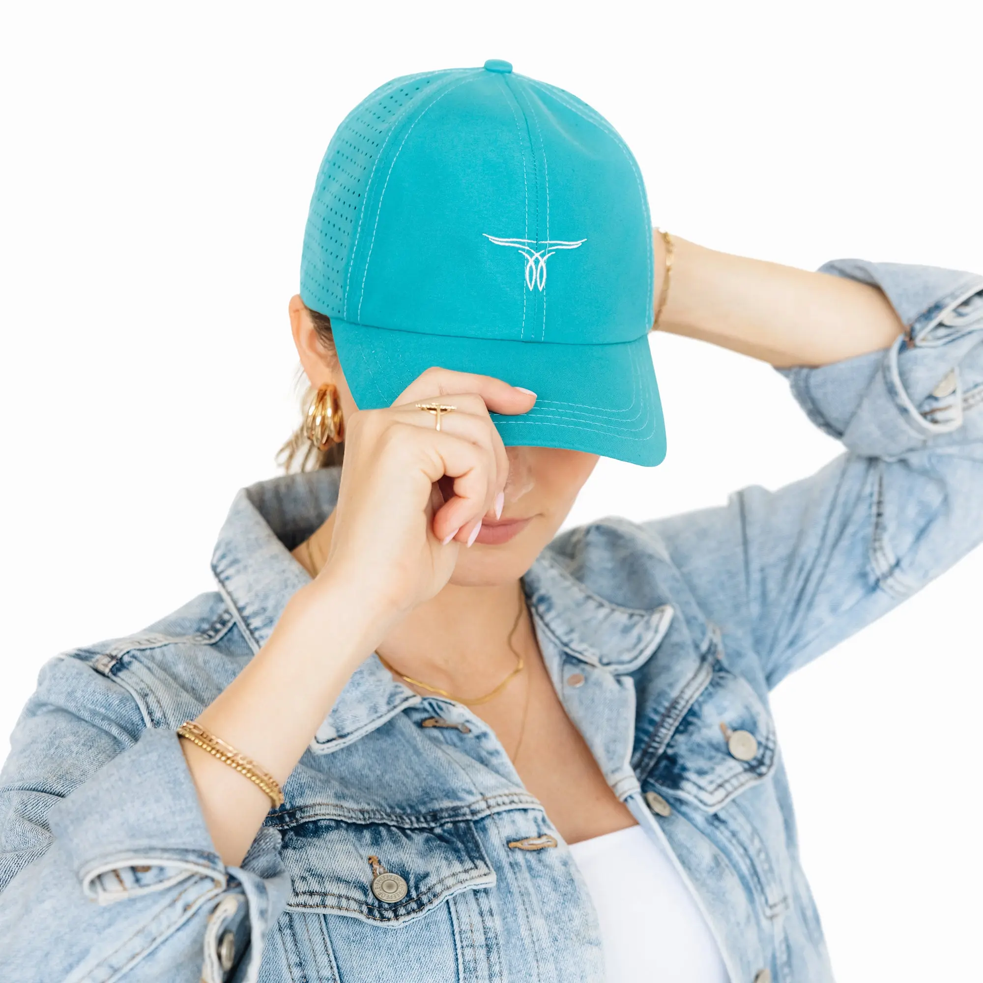 Ladies Ponytail Cap - Turquoise - Image 3