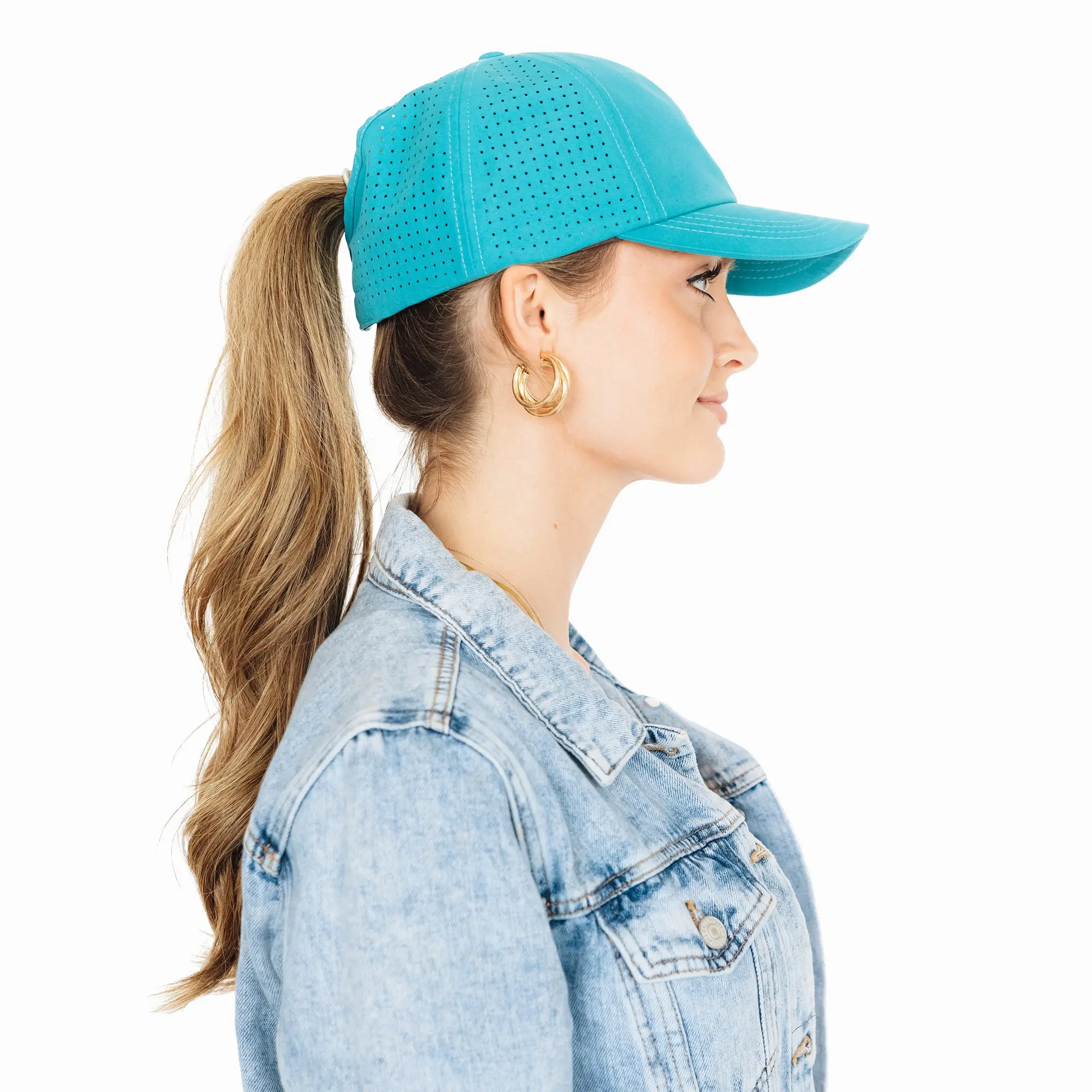 Ladies Ponytail Cap - Turquoise - Image 8