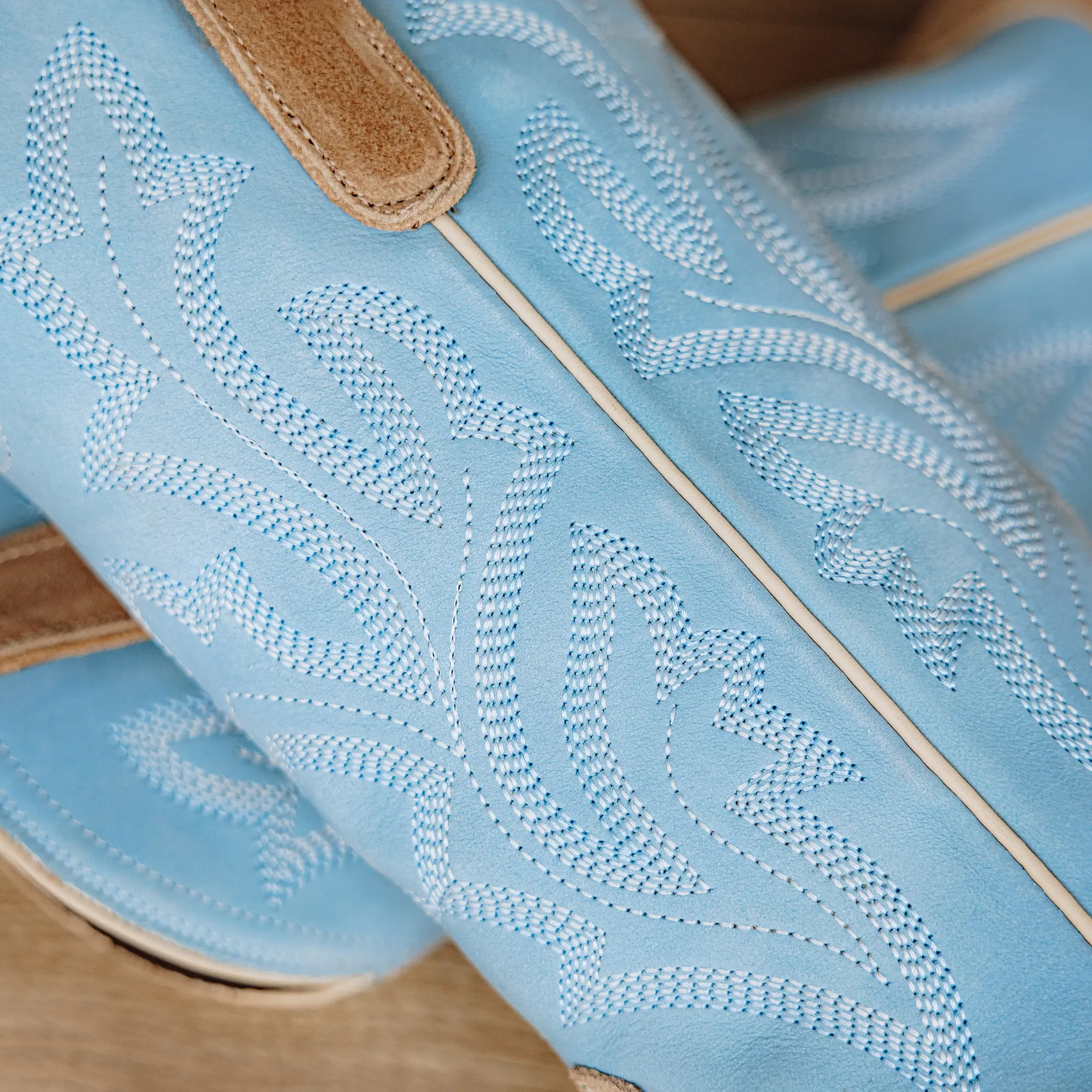 Saratoga Square Boot - Latte Suede and Powder Blue - Image 14